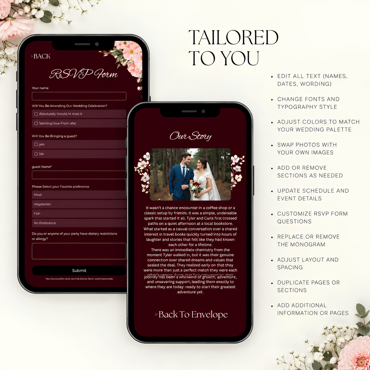 Editable Wedding Website Template | Canva Wedding Website | RSVP, Our Story & Wedding Details