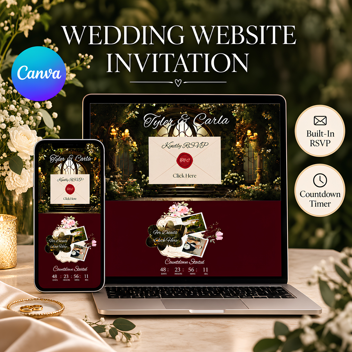Editable Wedding Website Template | Canva Wedding Website | RSVP, Our Story & Wedding Details